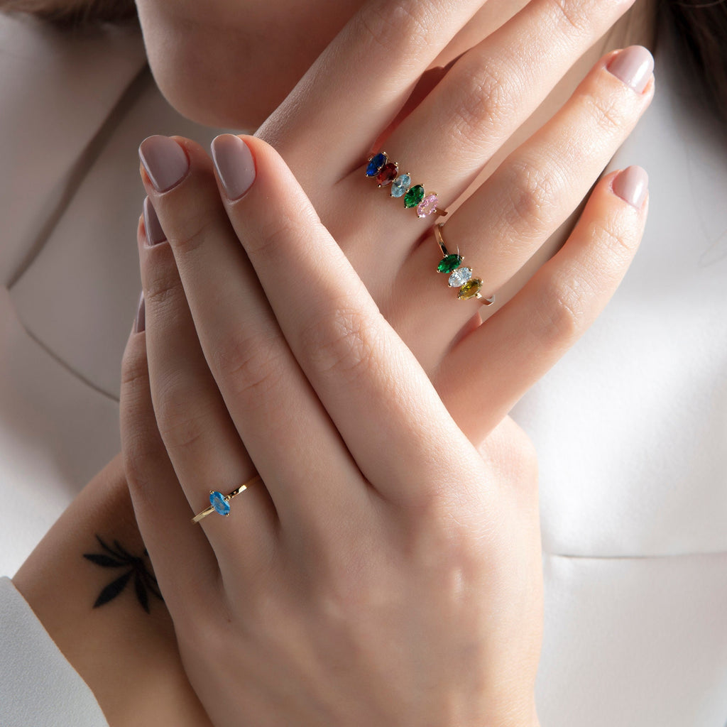 Marquise Cut Gold Birthstone Ring