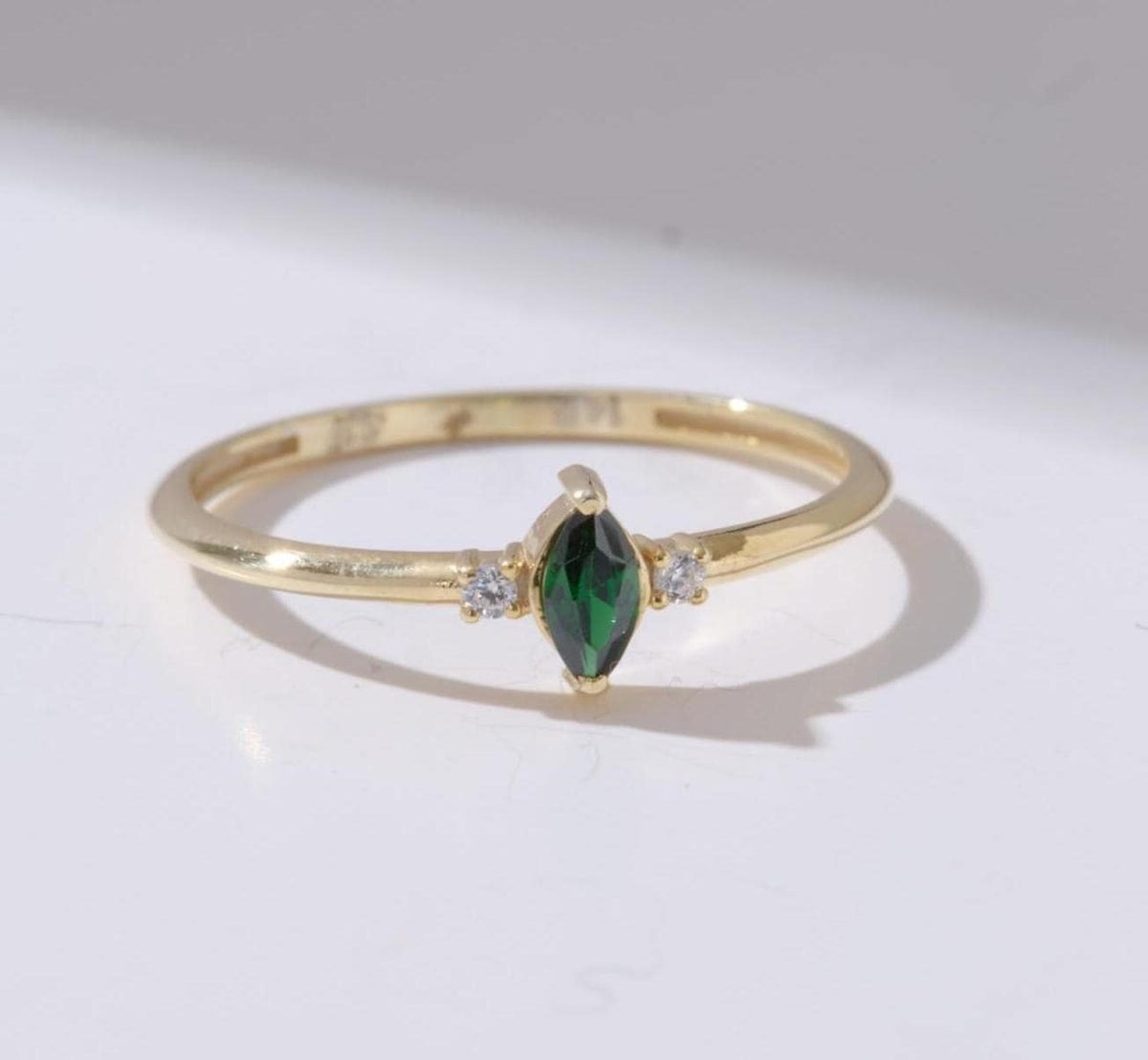 Marquise Cut Side Stone Gold Birthstone Ring