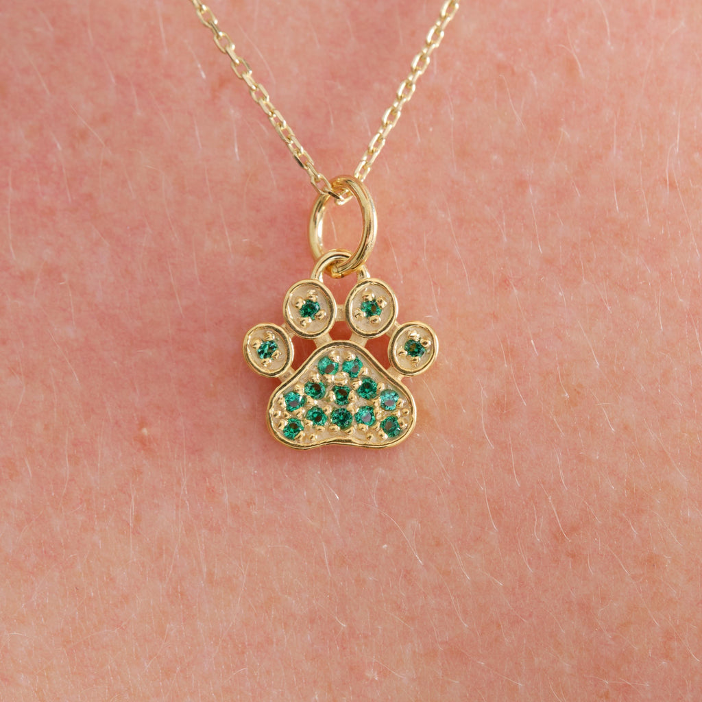 Gold Paw Birthstone Pendant