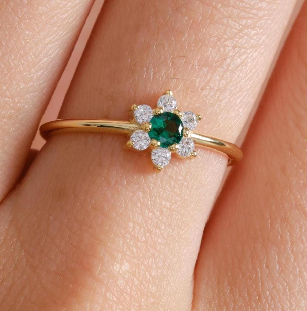 Gold Flower Birthstone Ring