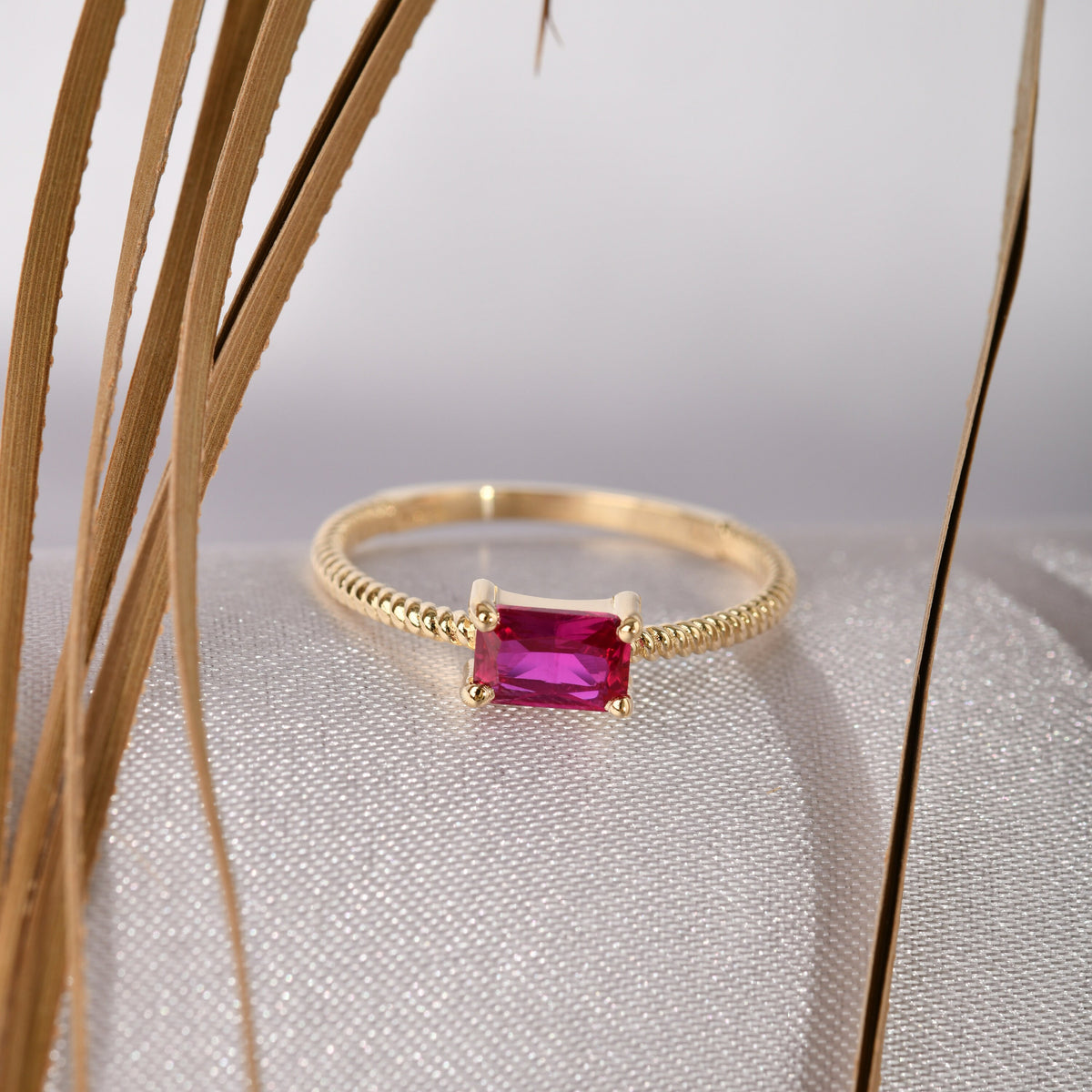 Textured Baguette Gold Birthstone Ring