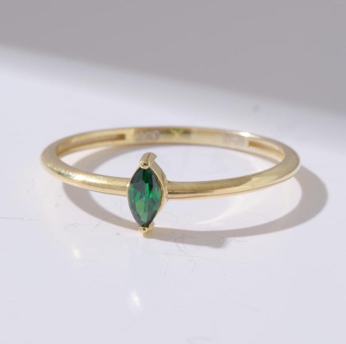 One Stone Marquise Cut Gold Birthstone Ring