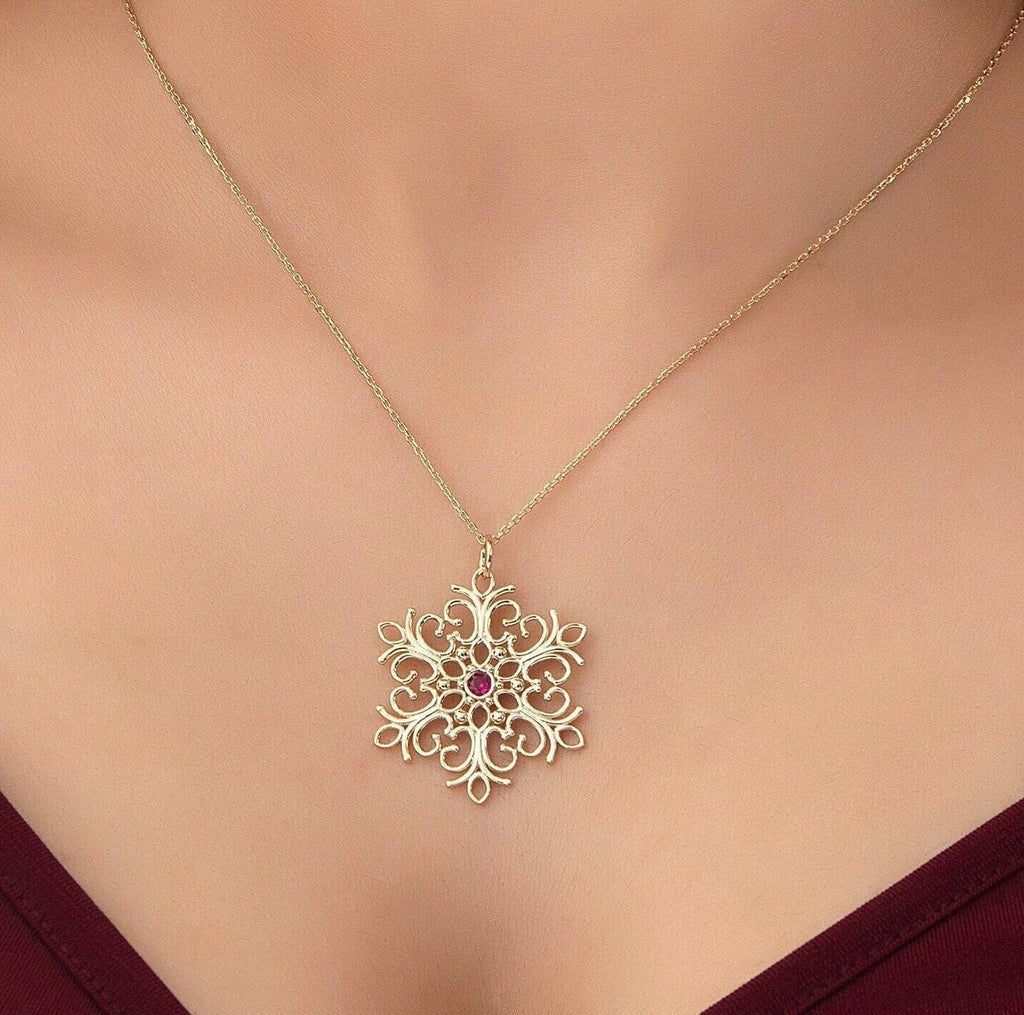 Gold Flower of Life Birthstone Pendant