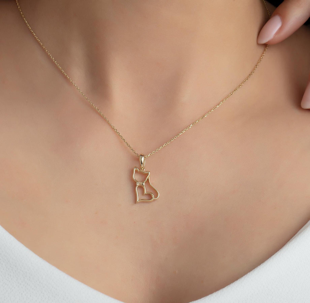 Gold Heart Body Cat Pendant