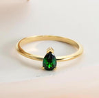 Gold Dainty Pear Cut Birthstone Ring