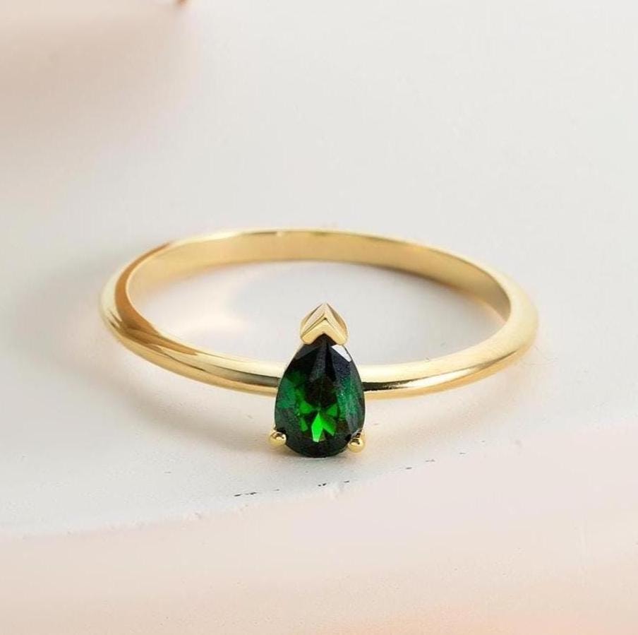Gold Dainty Pear Cut Birthstone Ring