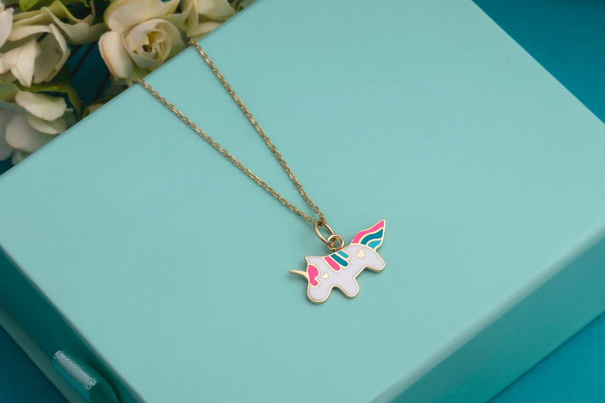 Gold Enamel Unicorn Charm Pendant