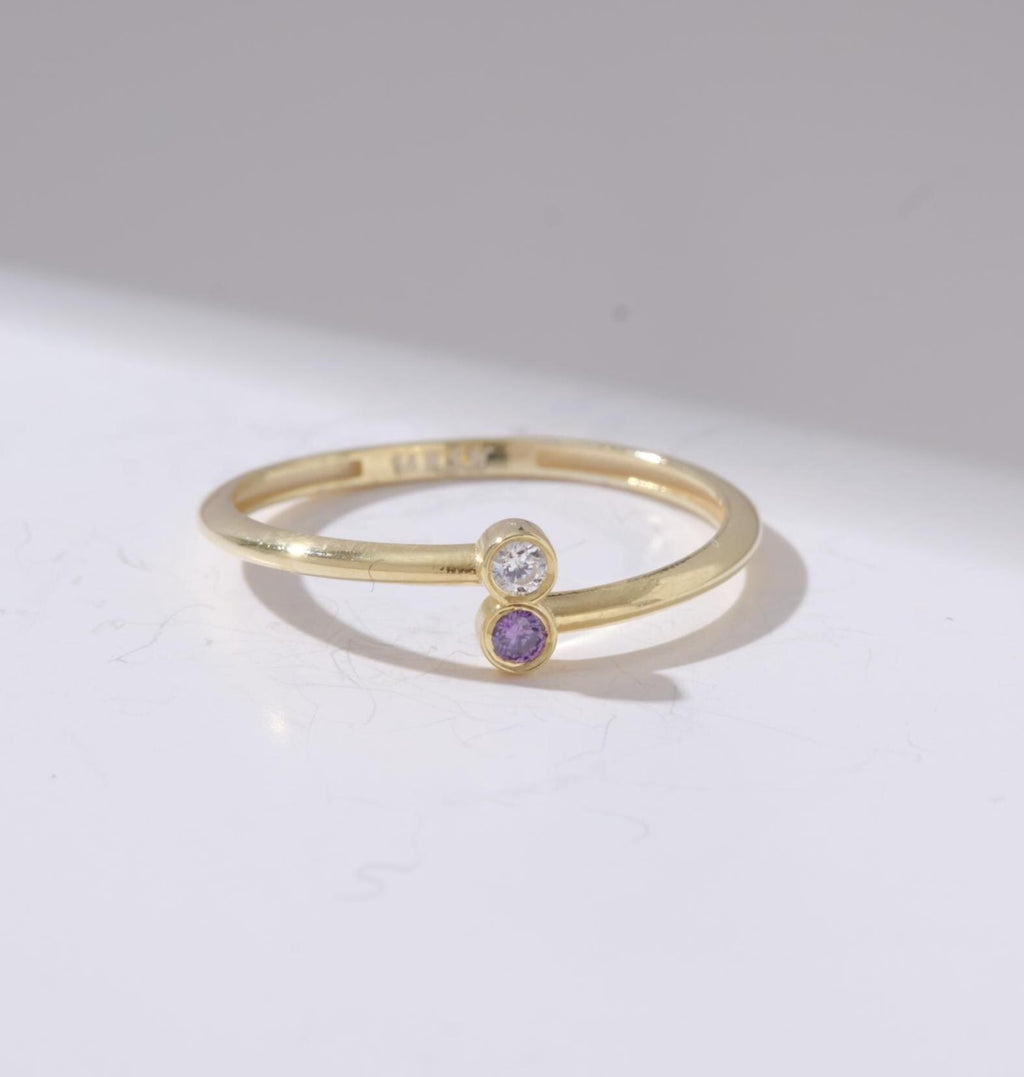 Duo Gold Couple Birthstone Ring