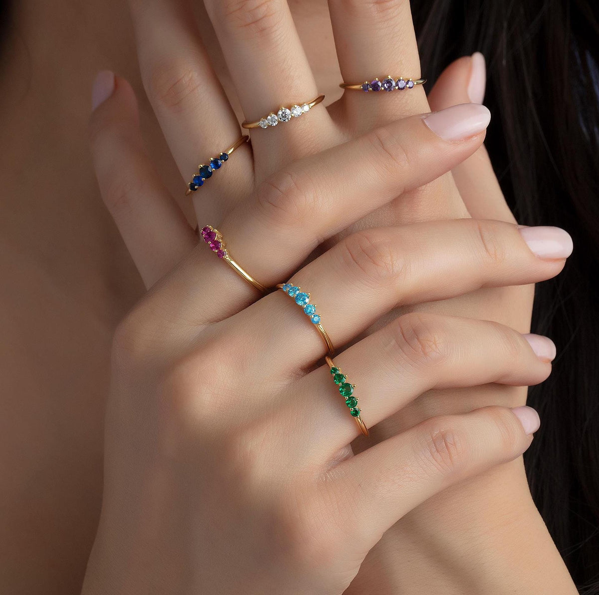 5 Stone Gold Birthstone Ring