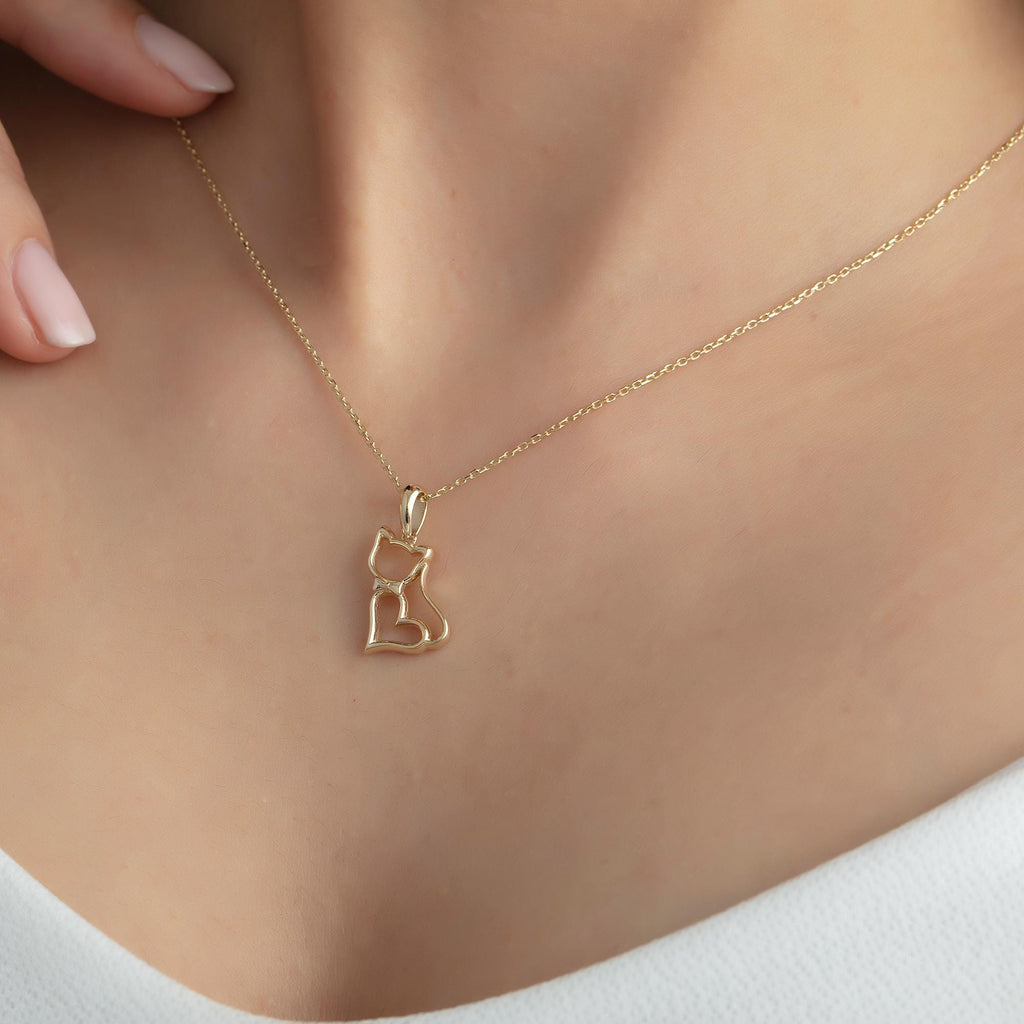 Gold Heart Body Cat Pendant