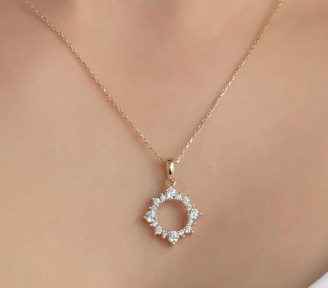 Gold CZ Sun Pendant