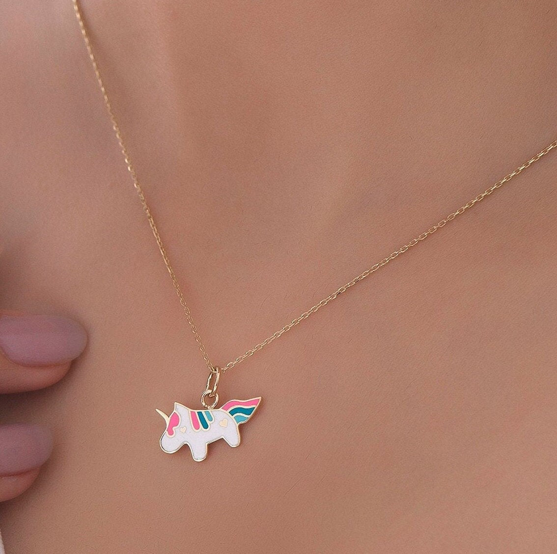Gold Enamel Unicorn Charm Pendant