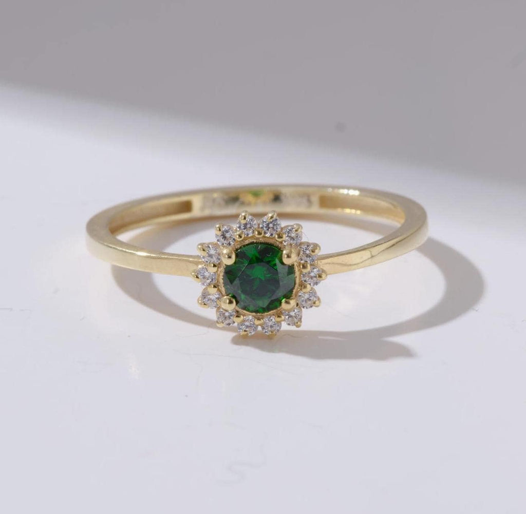 Gold Sunburst Halo Birthstone Ring