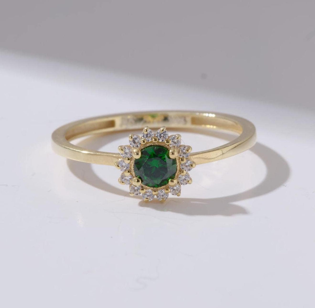 Gold Sunburst Halo Birthstone Ring