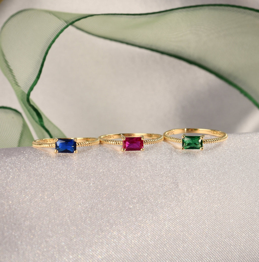 Textured Baguette Gold Birthstone Ring