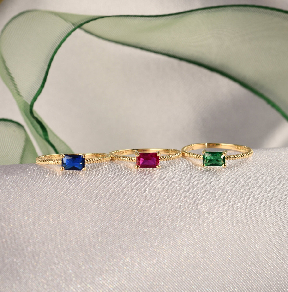 Textured Baguette Gold Birthstone Ring