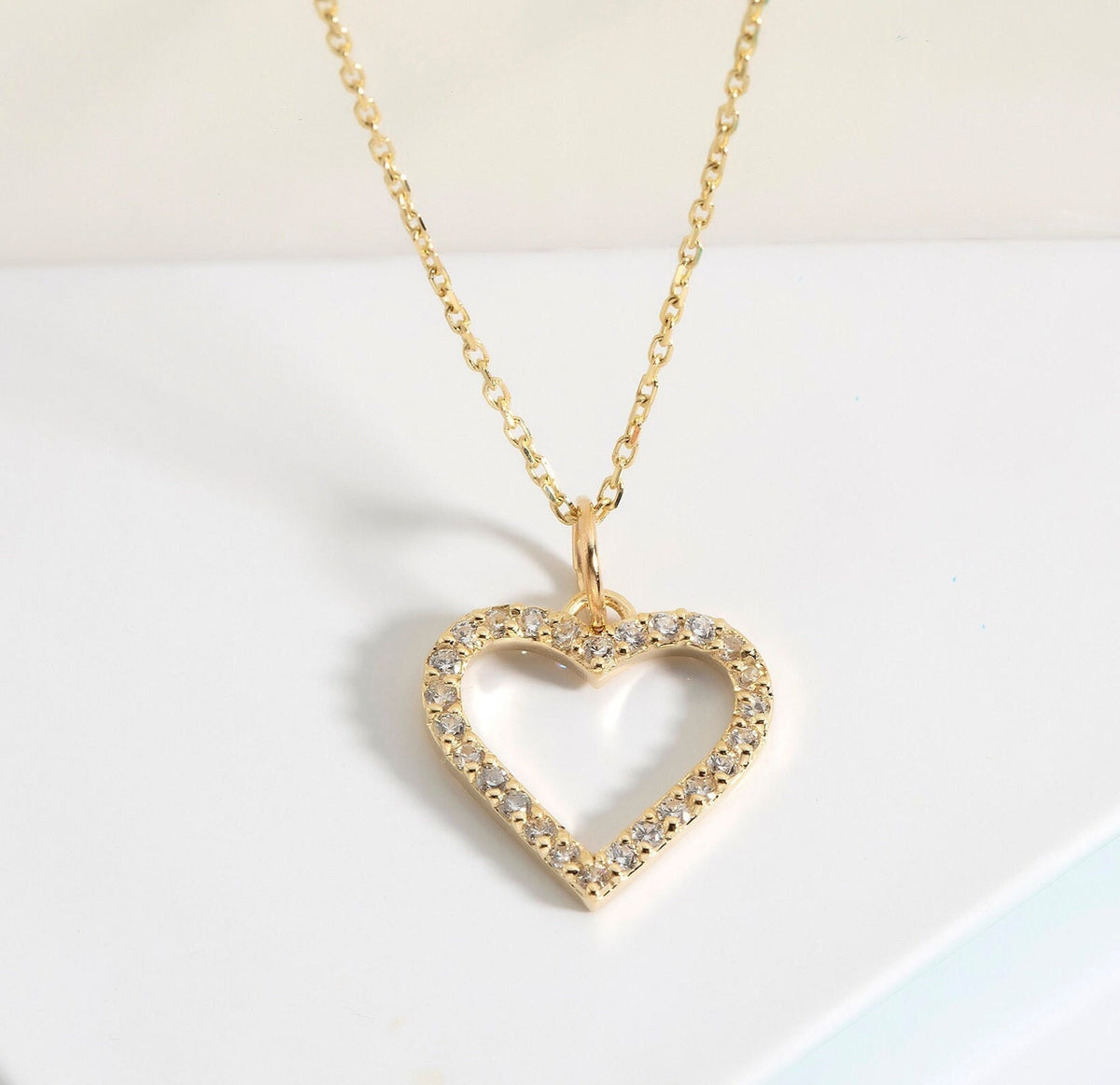 Gold CZ Heart Pendant