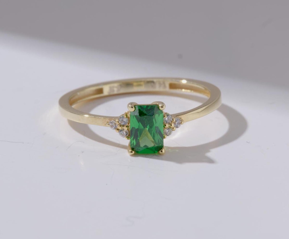 Rectangle Center Gold Birthstone Ring