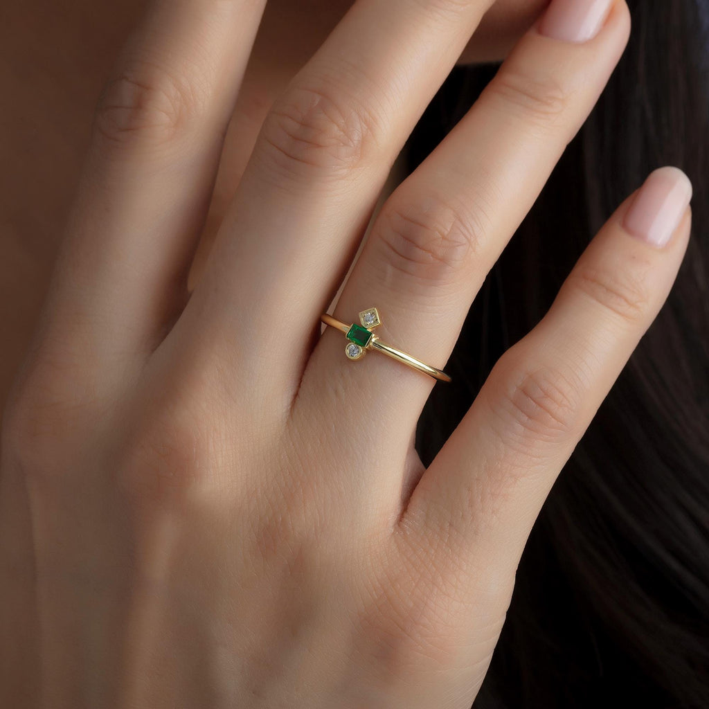 Geometric Baguette Gold Birthstone Ring