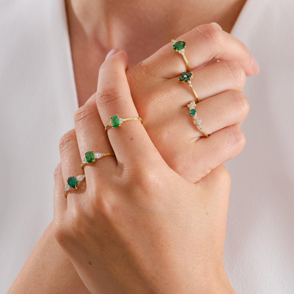 Round Cute Side Stone Gold Birthstone Ring