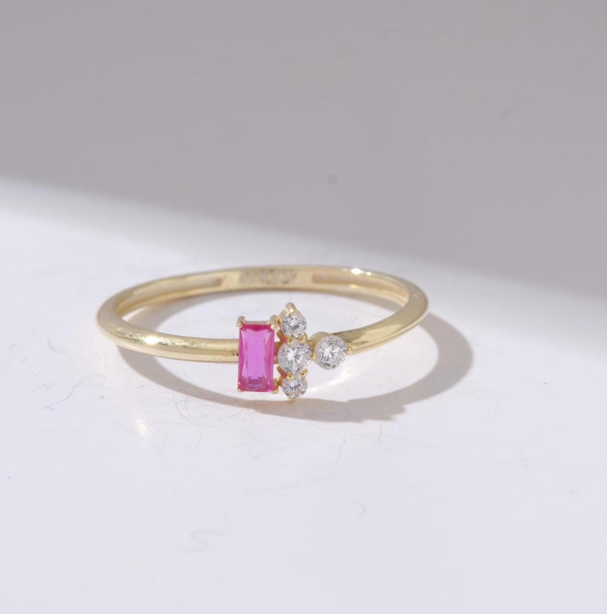 Baguette Accent Gold Birthstone Ring
