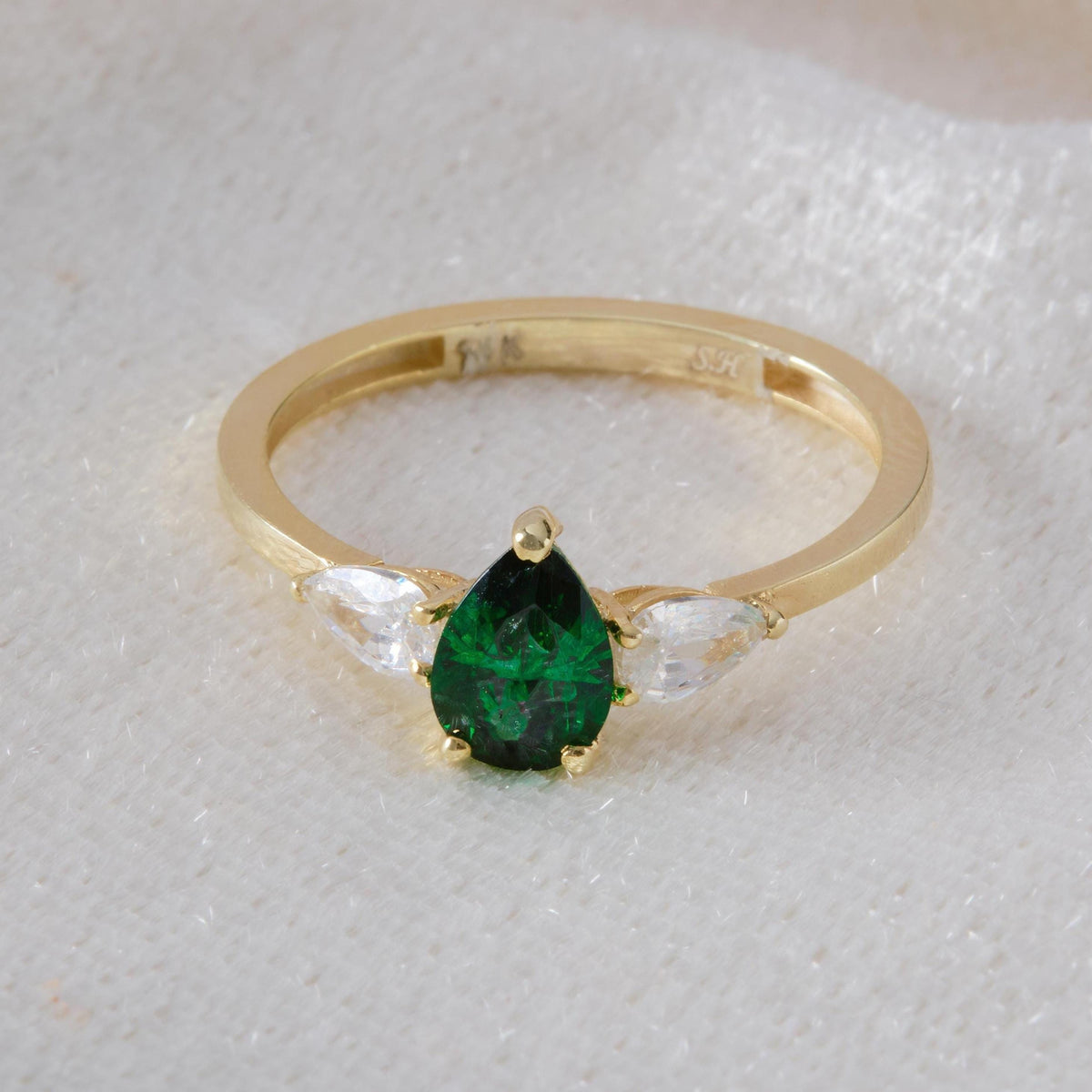 Round Cute Side Stone Gold Birthstone Ring