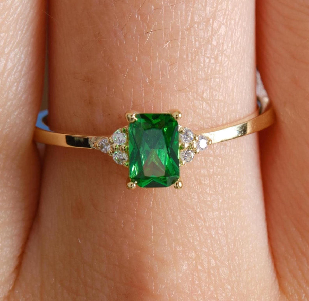 Rectangle Center Gold Birthstone Ring