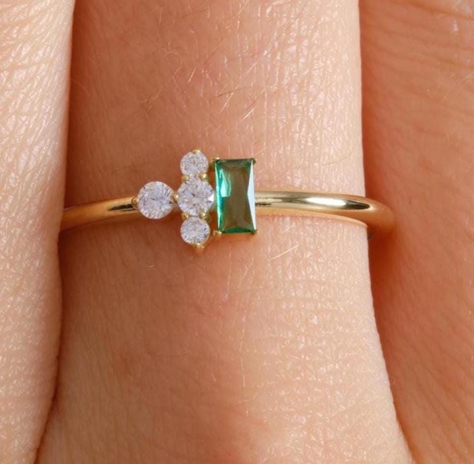 Baguette Accent Gold Birthstone Ring