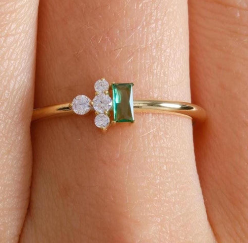 Baguette Accent Gold Birthstone Ring
