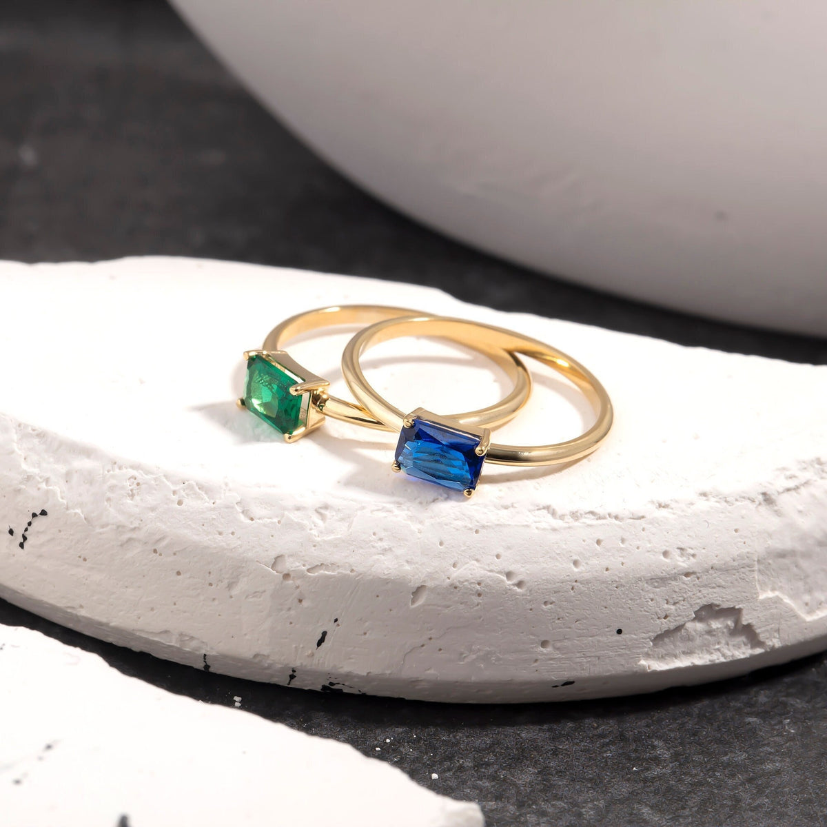 Baguette Cut Gold Birthstone Ring