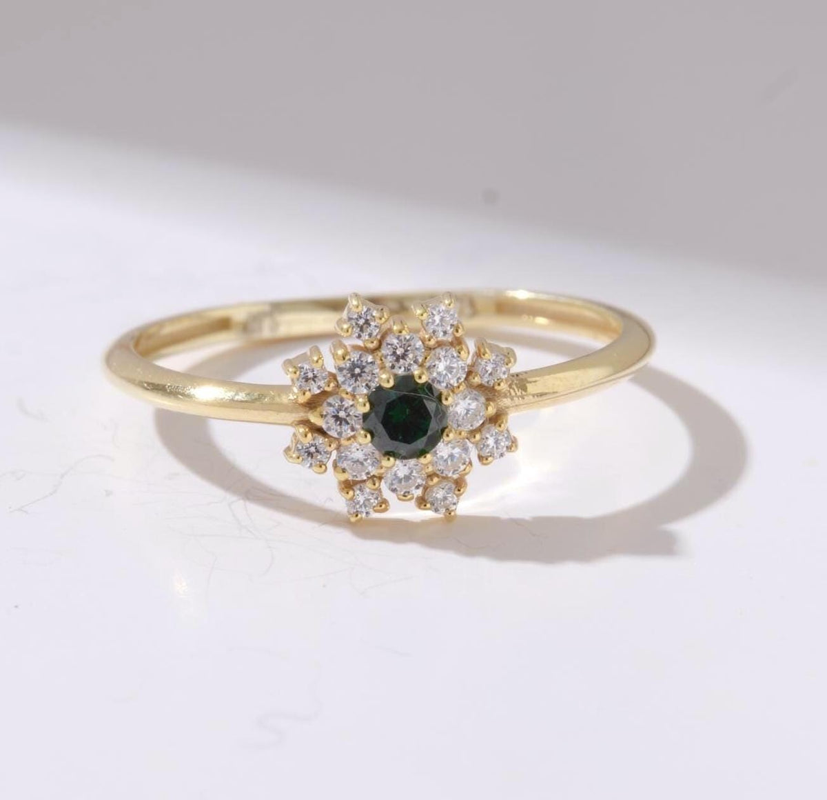 Floral Halo Gold Flower Birthstone Ring