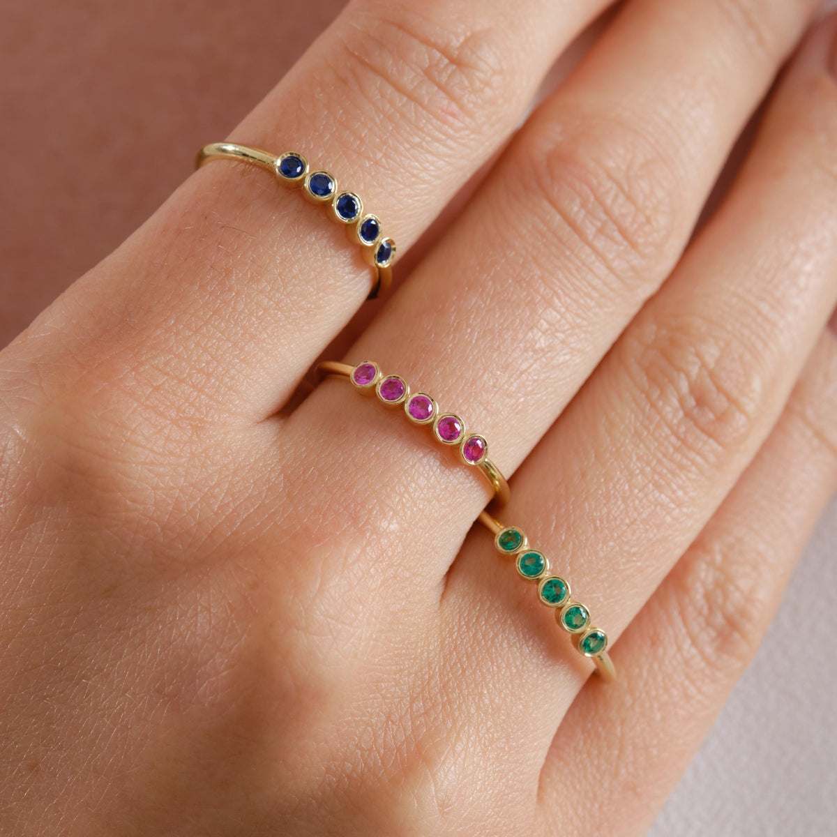 Dainty Round Cut Gold Birthstone Ring