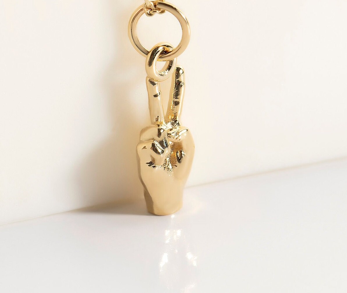 Gold Peace Sign Hand Pendant