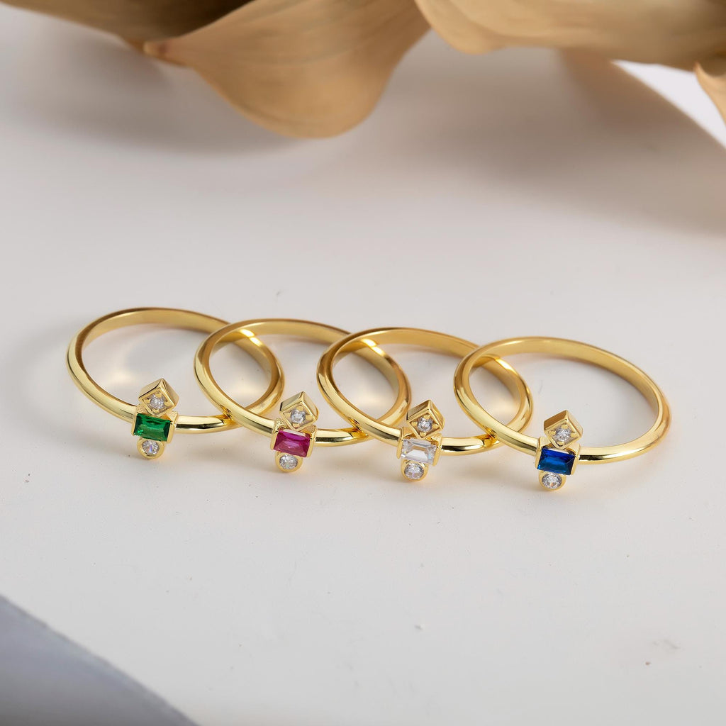 Geometric Baguette Gold Birthstone Ring