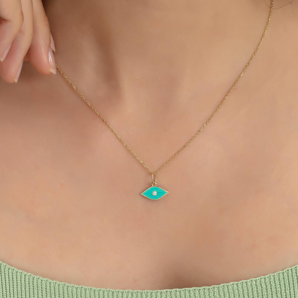 Gold Enamel Birthstone Evil Eye Pendant