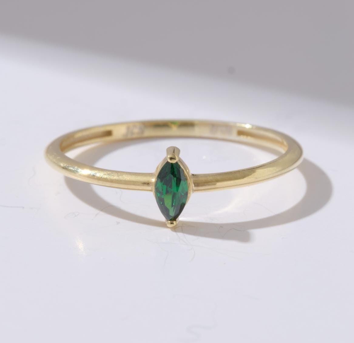 One Stone Marquise Cut Gold Birthstone Ring
