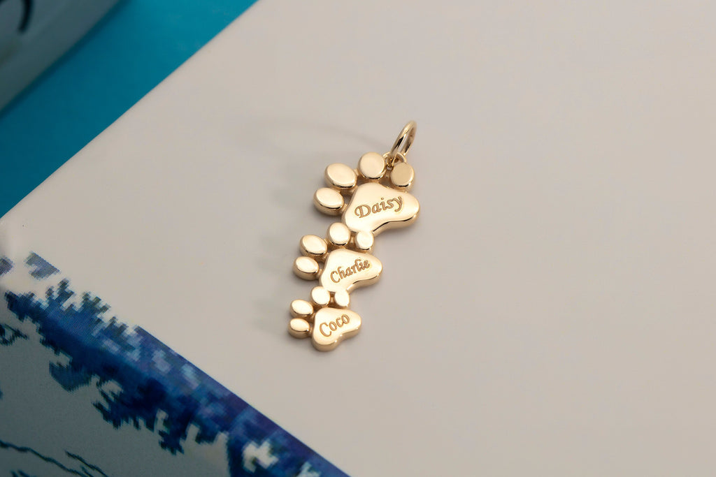 Gold Multi Paw Engraved Pendant