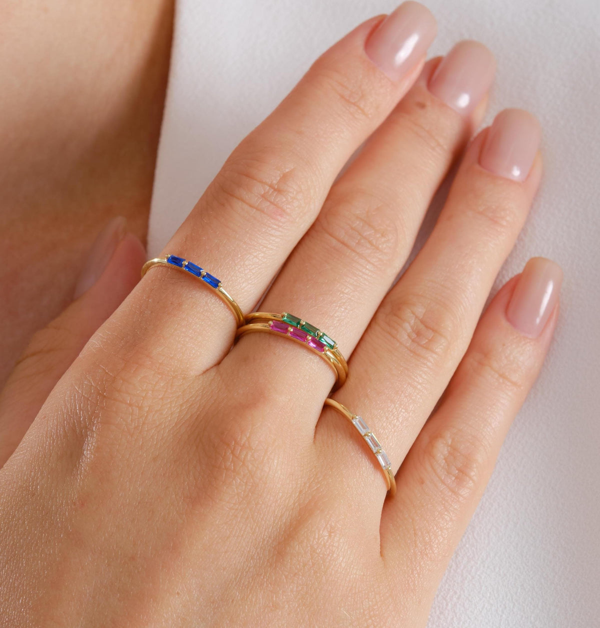 Dainty Baguette Band Gold Birthstone Ring