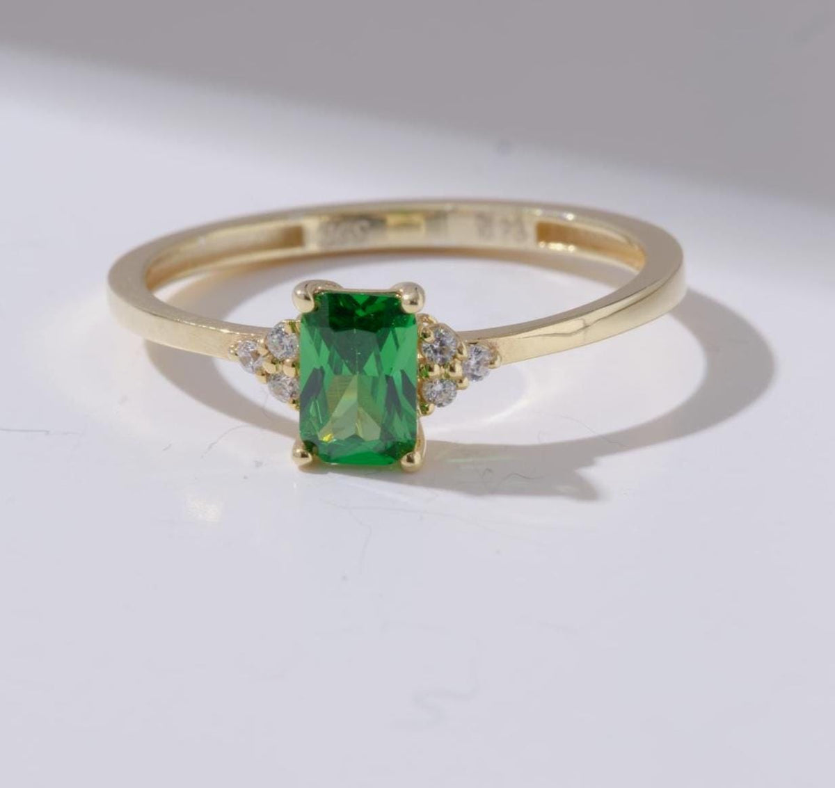 Rectangle Center Gold Birthstone Ring