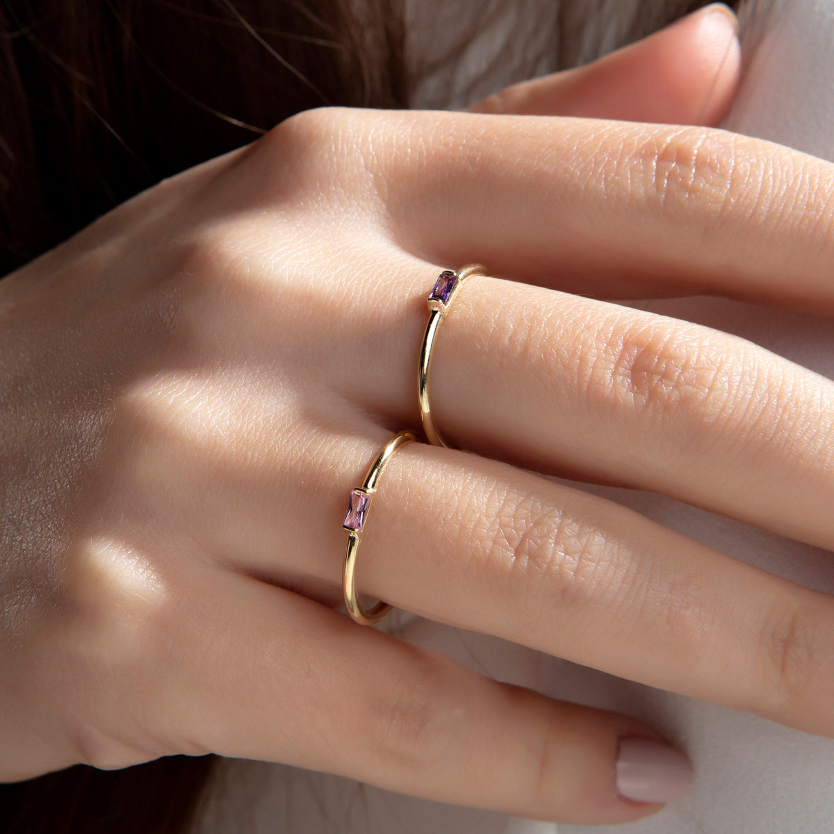 Dainty Baguette Gold Birthstone Ring