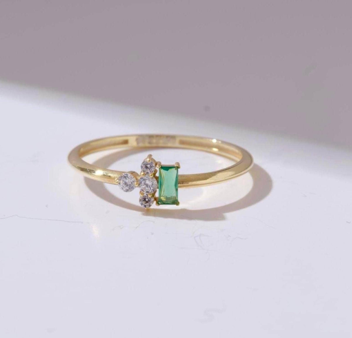 Baguette Accent Gold Birthstone Ring