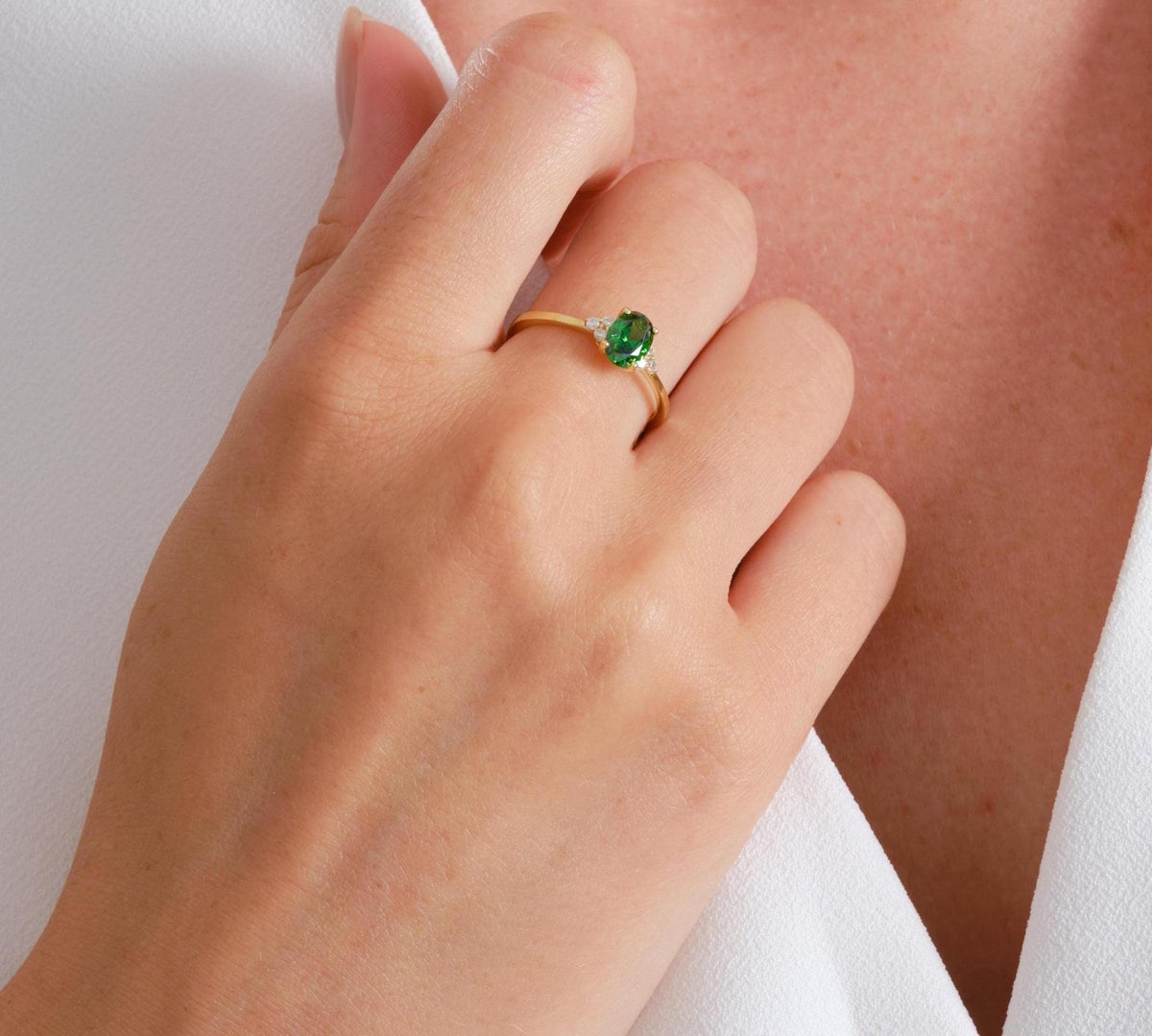 Center Stone Oval Cut Gold Birthstone Ring