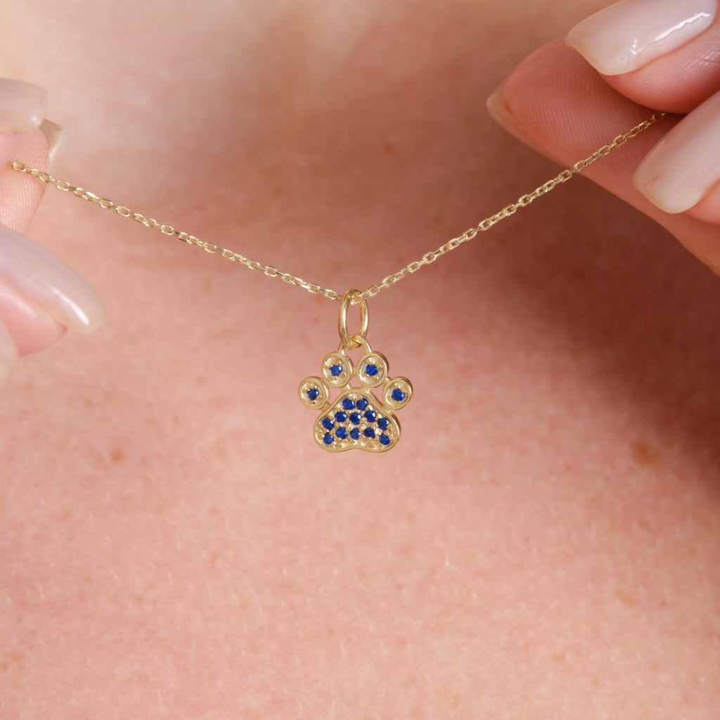 Gold Paw Birthstone Pendant