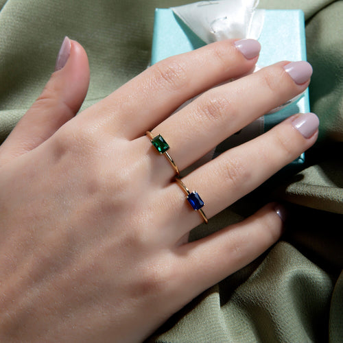 Baguette Cut Gold Birthstone Ring