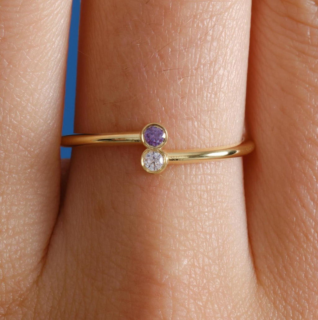 Duo Gold Couple Birthstone Ring