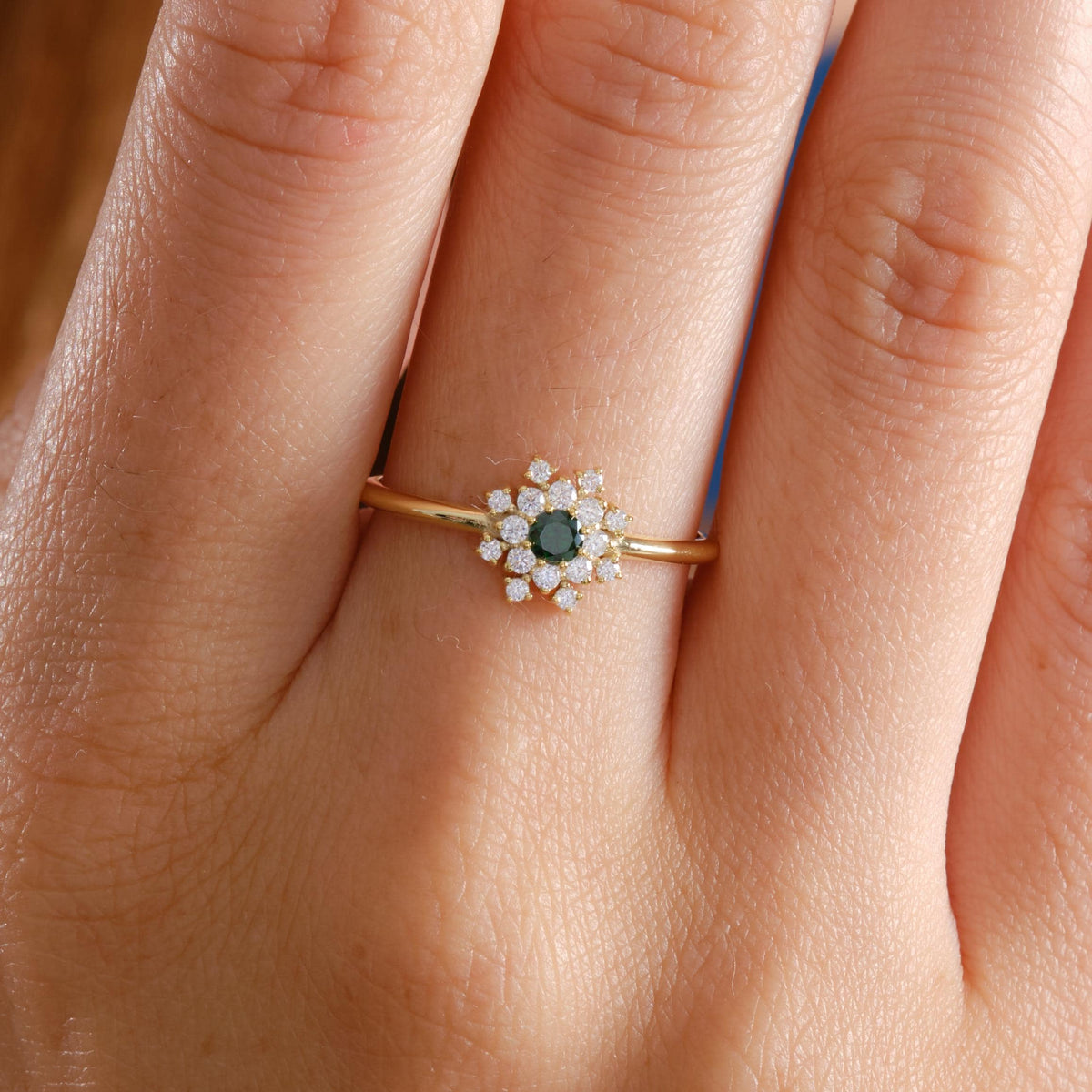 Floral Halo Gold Flower Birthstone Ring