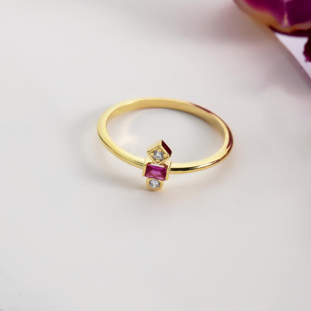 Geometric Baguette Gold Birthstone Ring