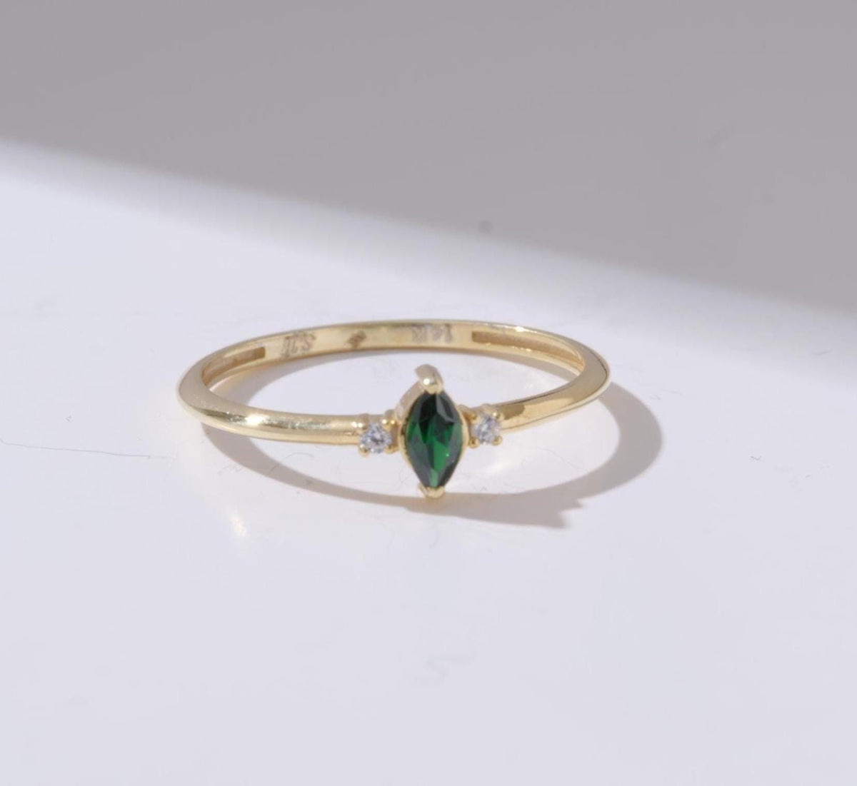 Marquise Cut Side Stone Gold Birthstone Ring