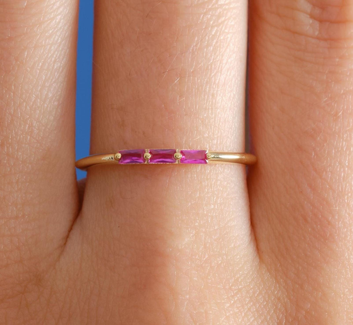 Dainty Baguette Band Gold Birthstone Ring