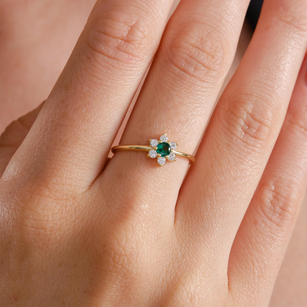 Gold Flower Birthstone Ring